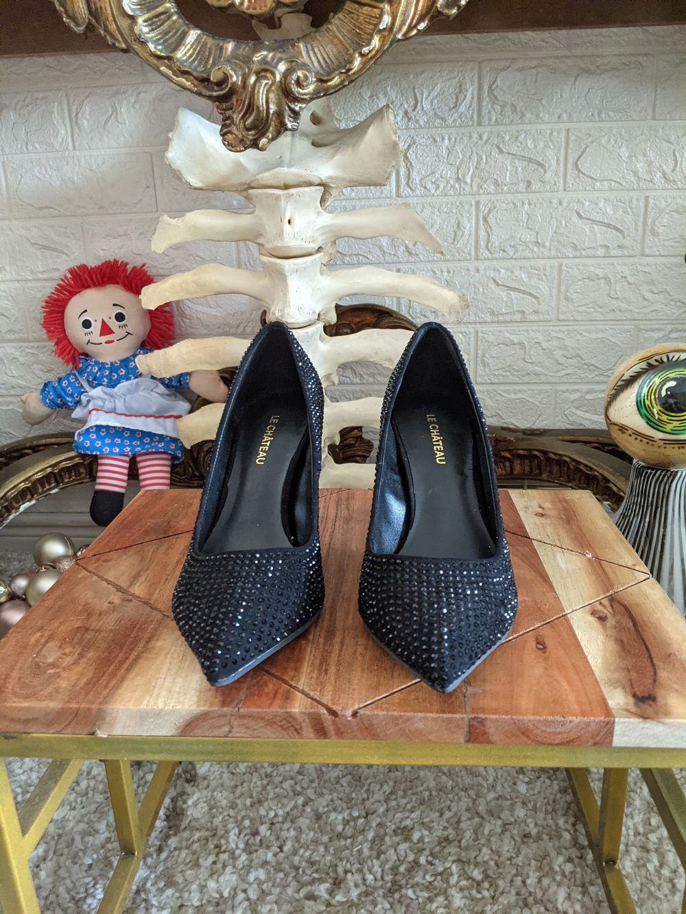 Le Chateau Black Rhinestone Pointed Toe Pumps